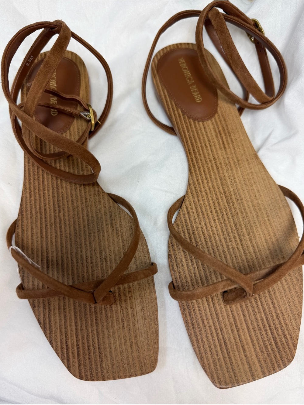 Veronica Beard Brown Suede Lace-Up Square Toe Sandals